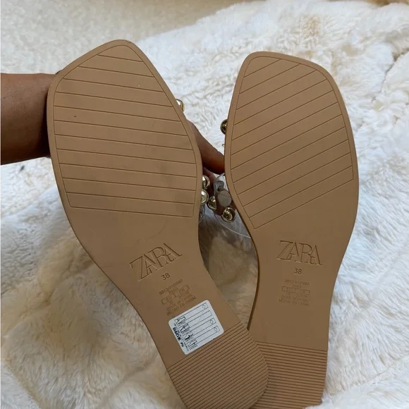 Zara Beige Clear Studded Slide Sandals - Picture 10 of 10